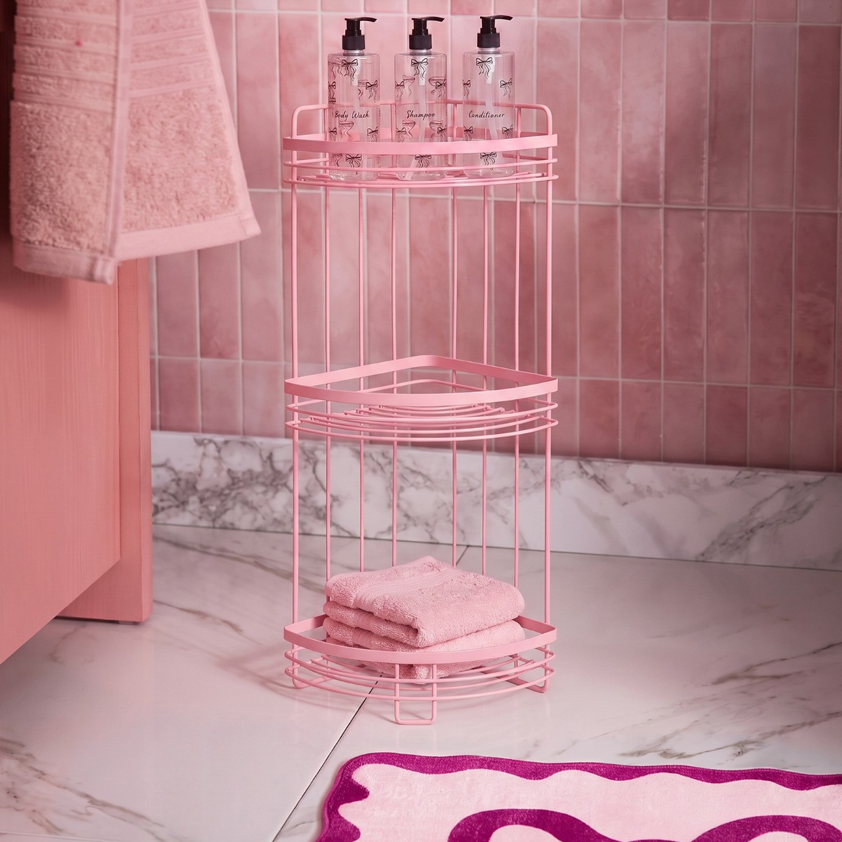 OHS Wire Corner 3-Tier Bathroom Caddy - Pink>