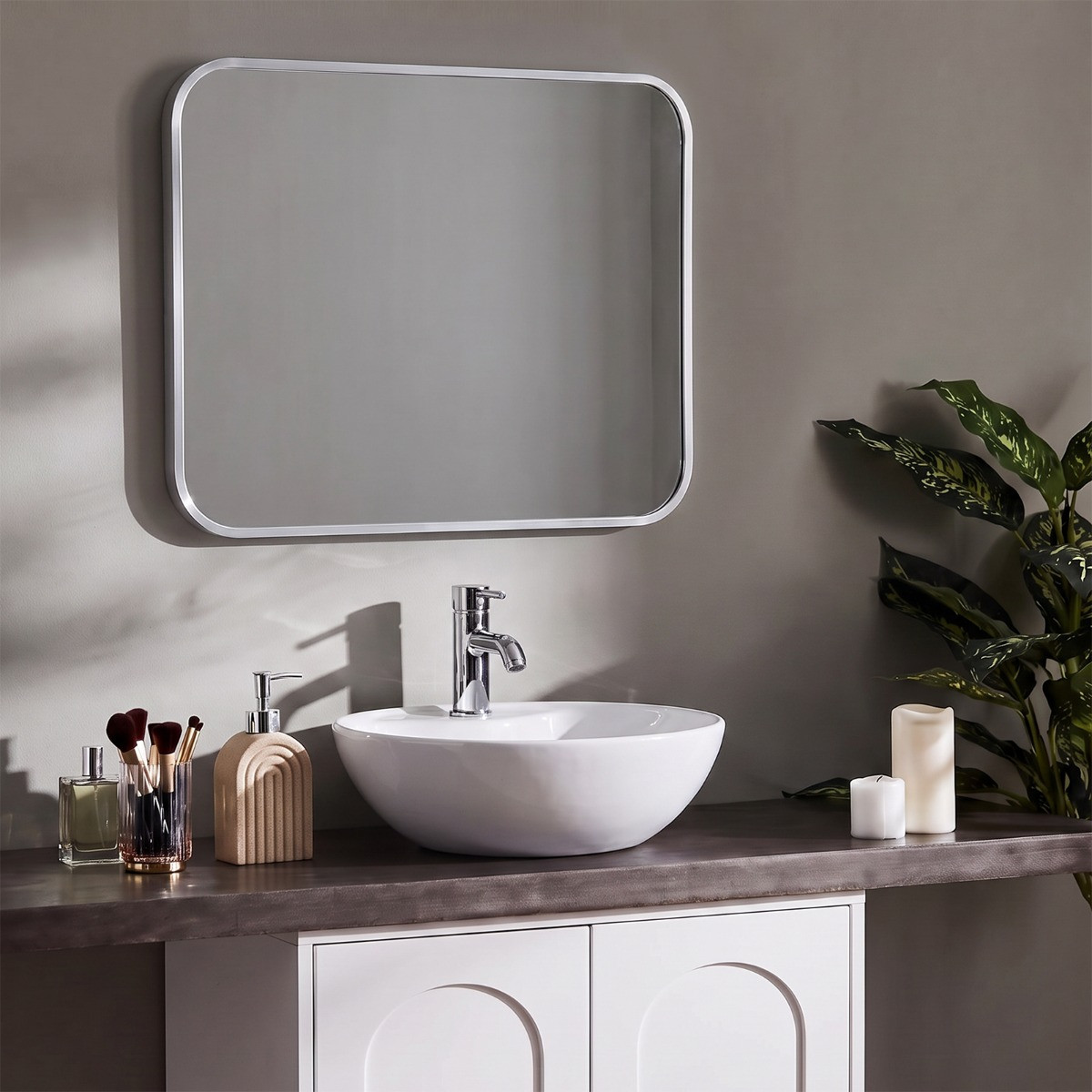 OHS Framed Bathroom Wall Vanity Mirror - Silver>