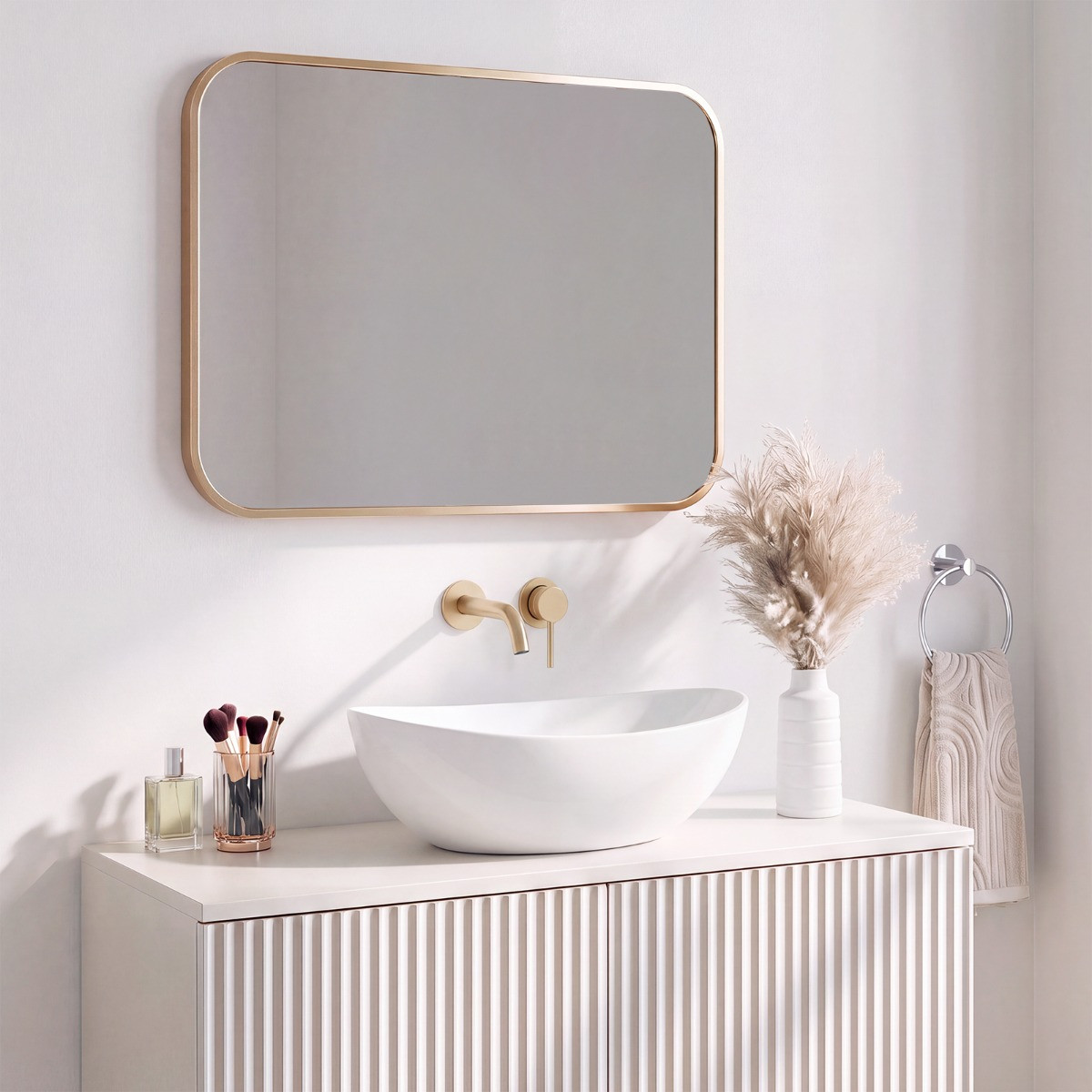 OHS Framed Bathroom Wall Vanity Mirror - Gold>