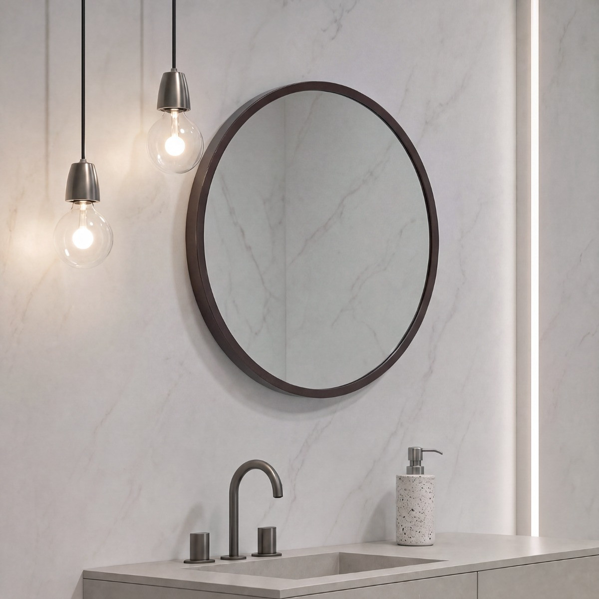 OHS Small Round Wall Mirror - Coffee>