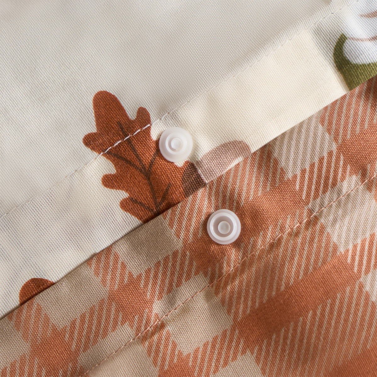 OHS Autumnal Novelty Checked Reversible Duvet Cover Set, Cream/Rust - Double >