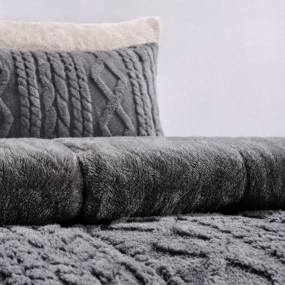 OHS Coverless Cable Knit 10.5 Tog Duvet Set, Grey - Double>