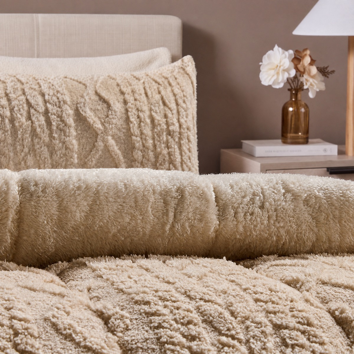 OHS Coverless Cable Knit 10.5 Tog Duvet Set, Cream - Double>