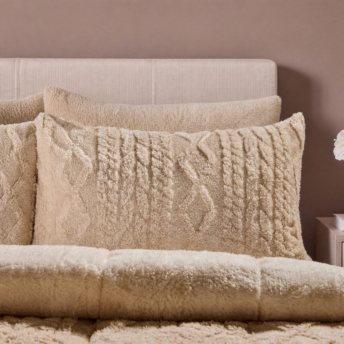 OHS Coverless Cable Knit 10.5 Tog Duvet Set, Cream - Double>