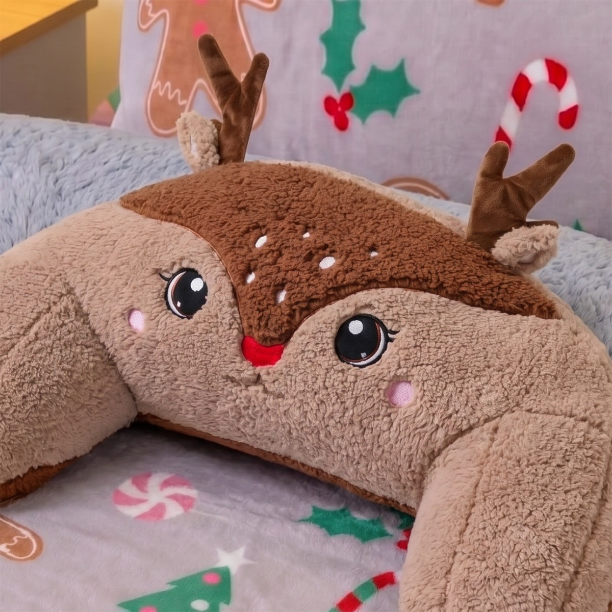 OHS Reindeer Cuddle Cushion - Brown>