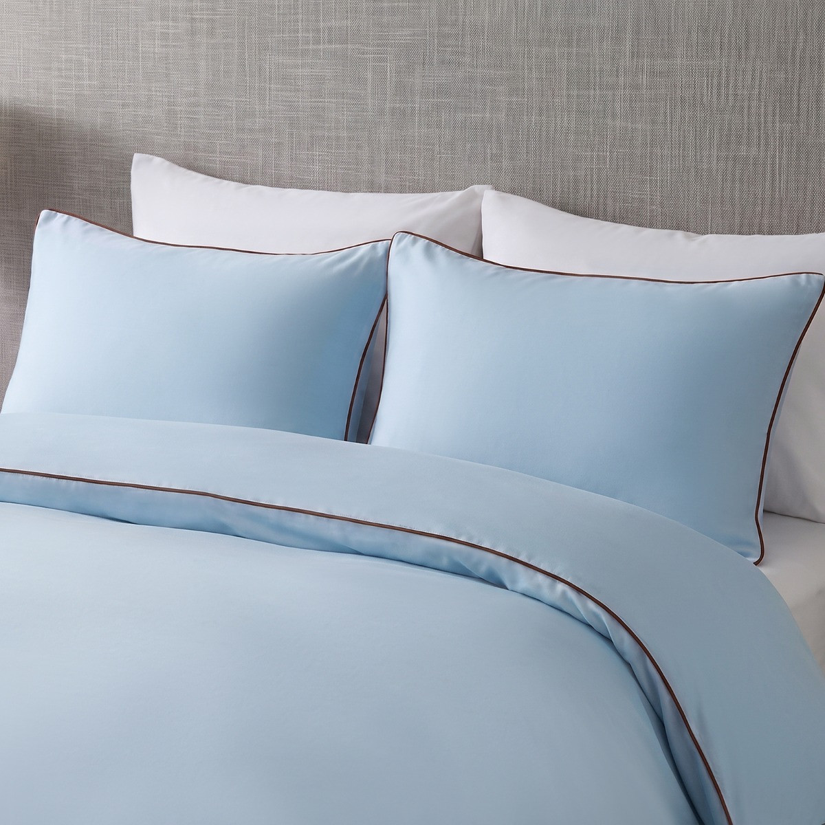 OHS Piped Edge Duvet Cover Set - Blue/Brown>