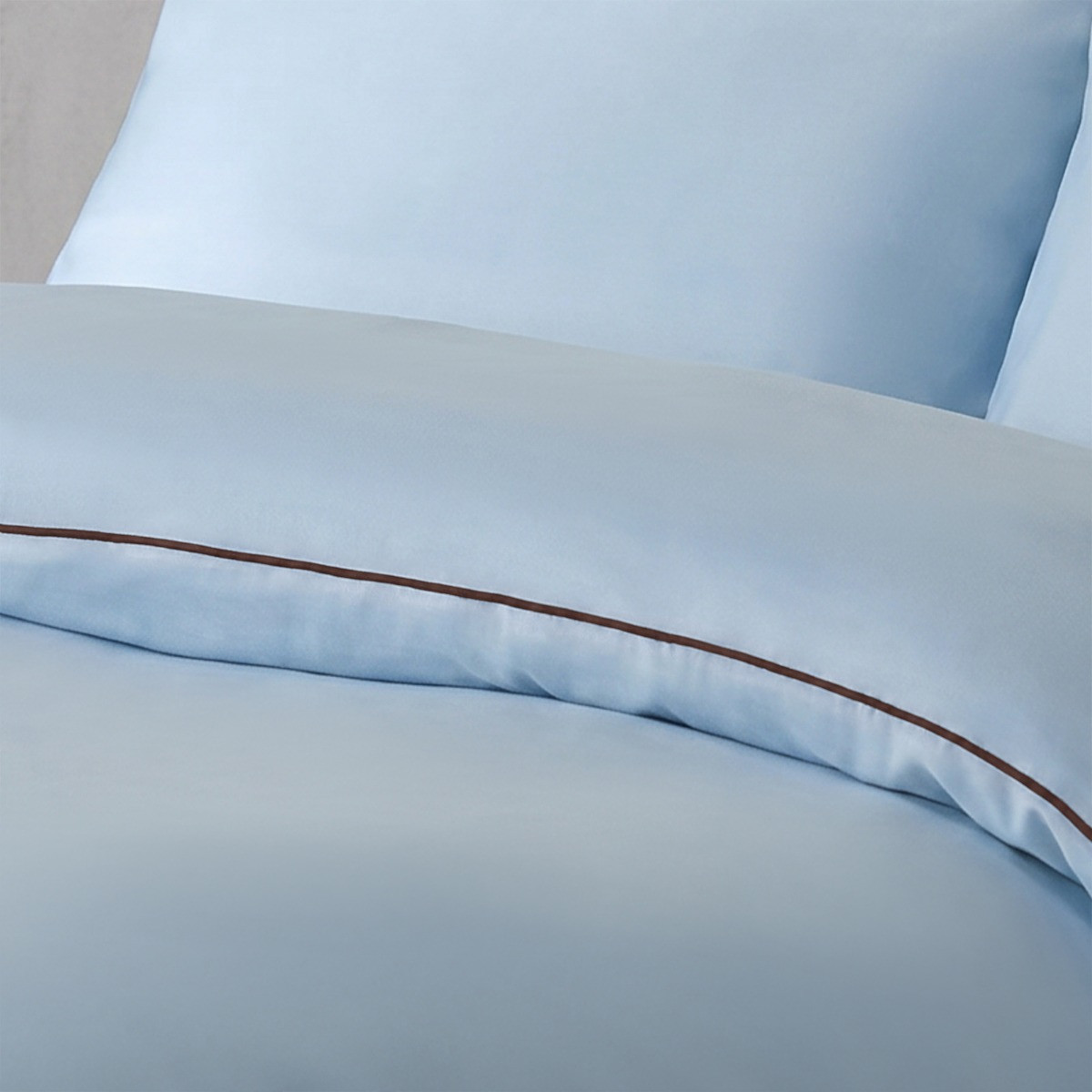 OHS Piped Edge Duvet Cover Set - Blue/Brown>