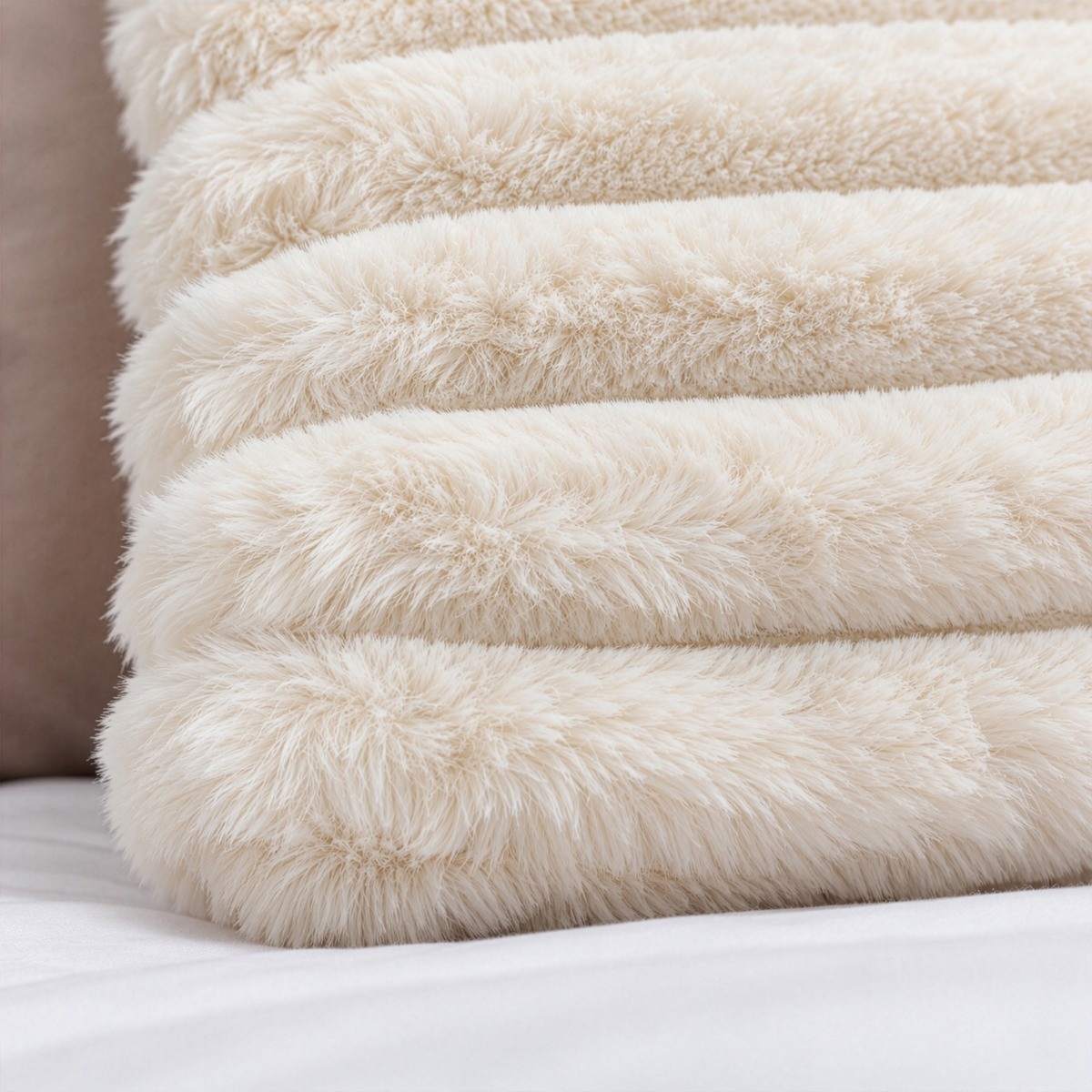 OHS Ribbed Faux Fur Bolster Pillow - Ivory>