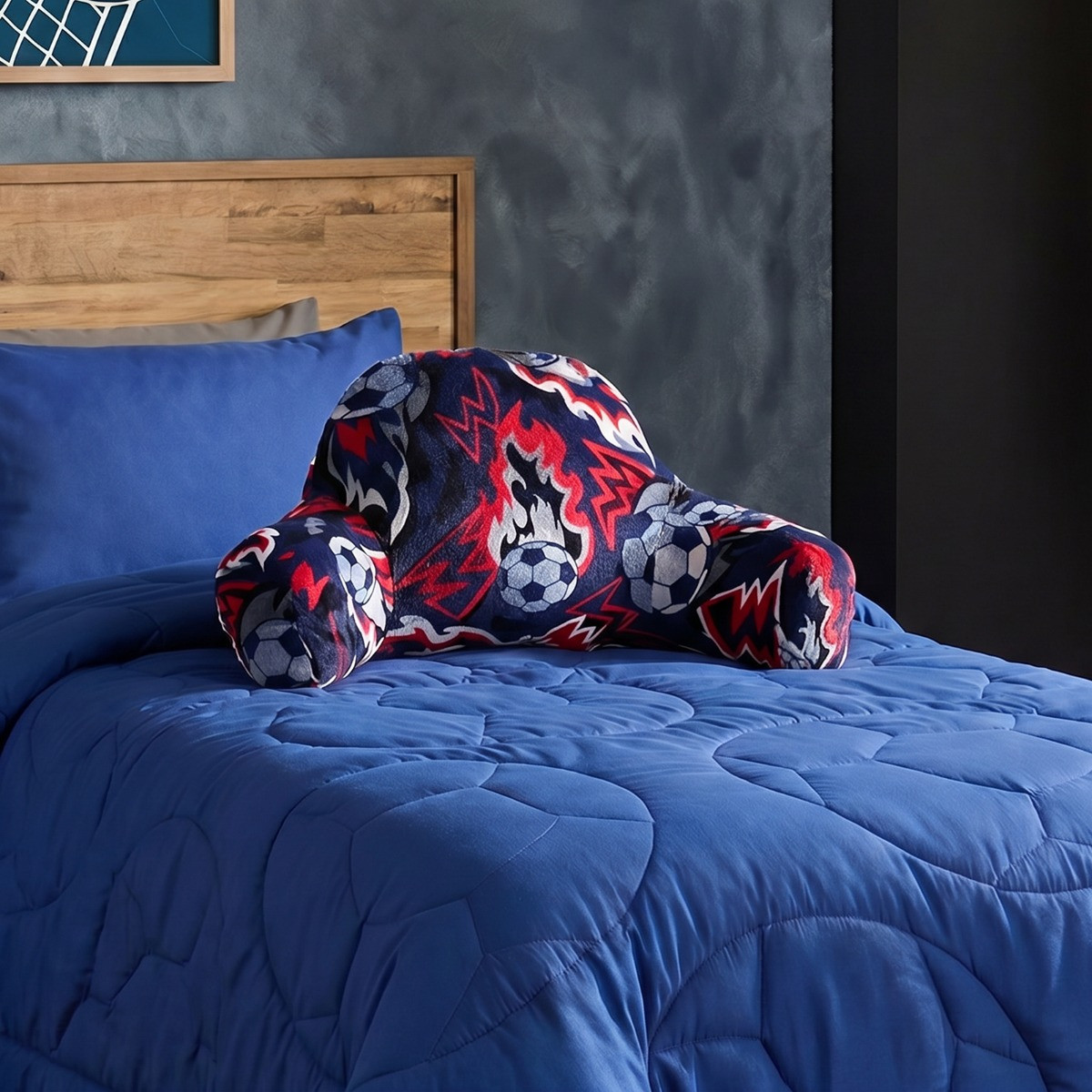 OHS Kids Flaming Football Print Cuddle Cushion - Navy>