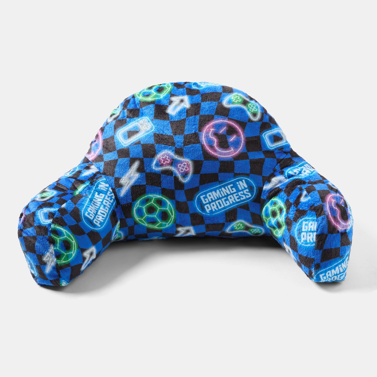 OHS Kids Gaming Checkerboard Print Cuddle Cushion - Blue>