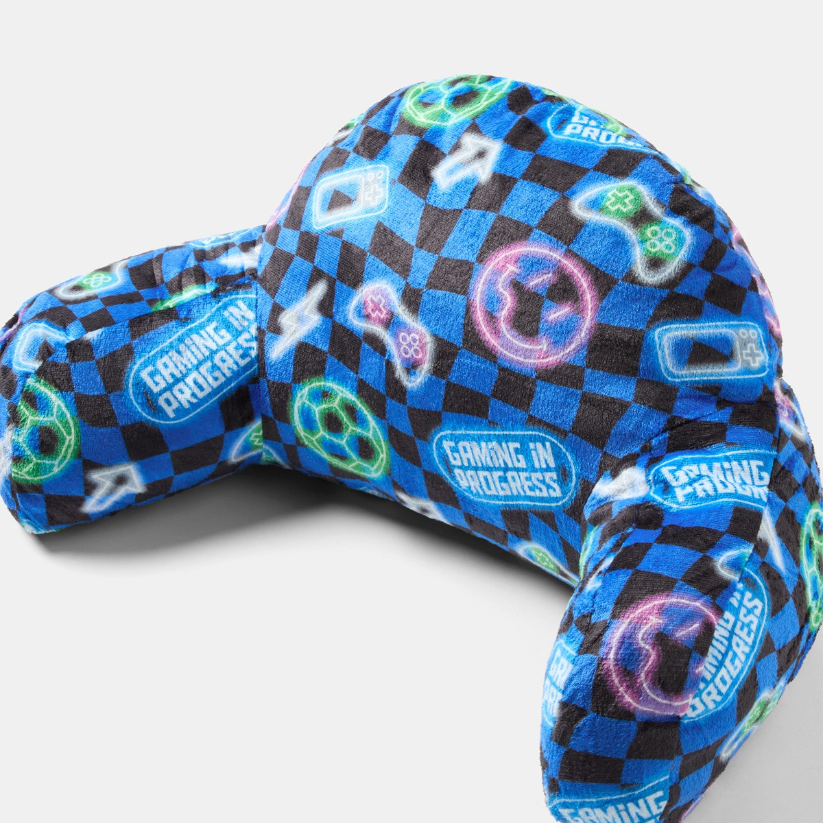 OHS Kids Gaming Checkerboard Print Cuddle Cushion - Blue>