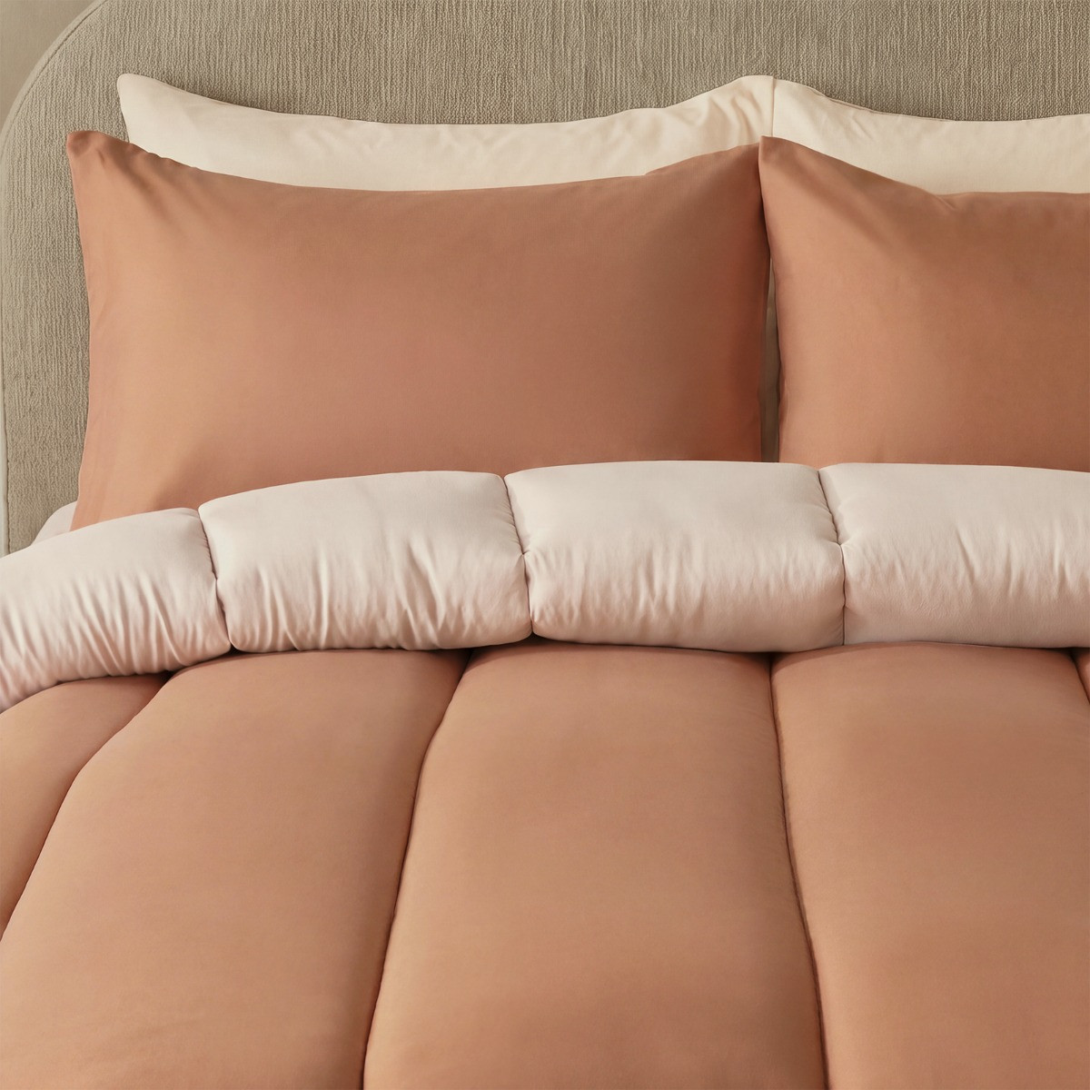 OHS Coverless 10.5 Tog Reversible Duvet Set - Stone/Toffee>