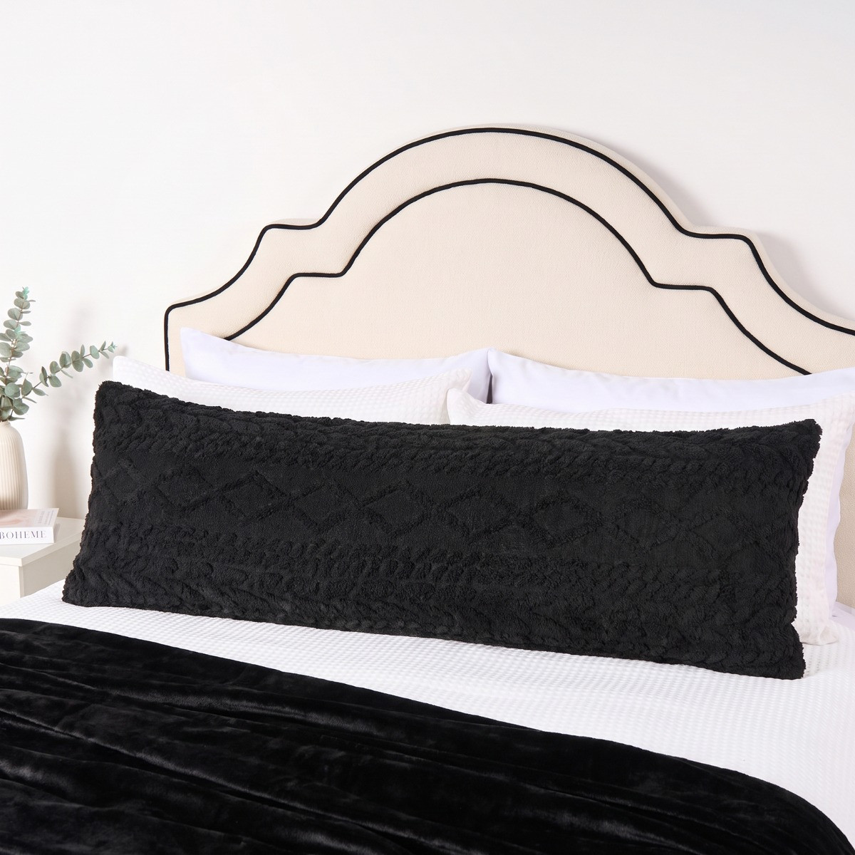 OHS Cable Knit Bolster Pillow - Black>