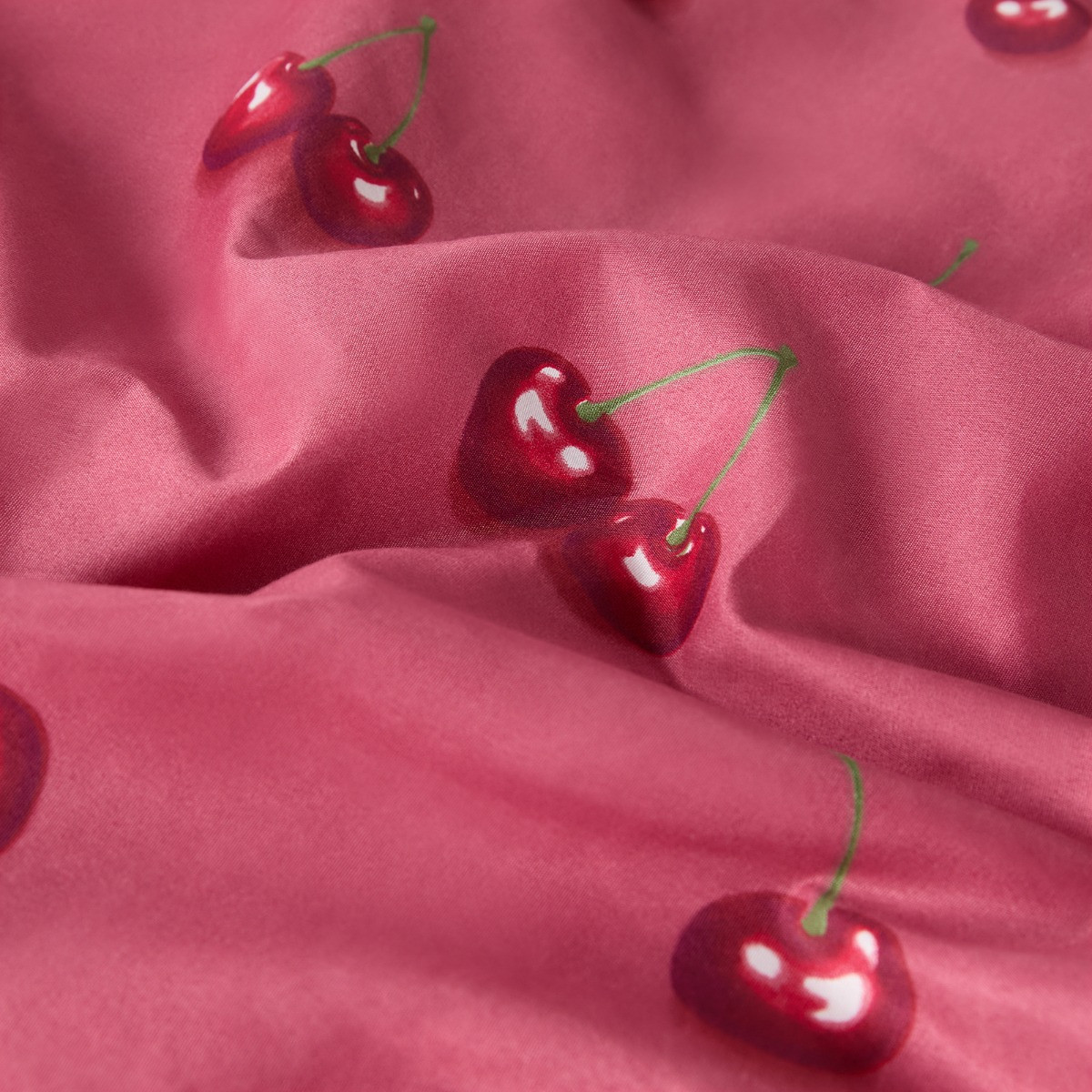 OHS Cherry Printed Frill Edge Duvet Cover Set - Burgundy/Plum>