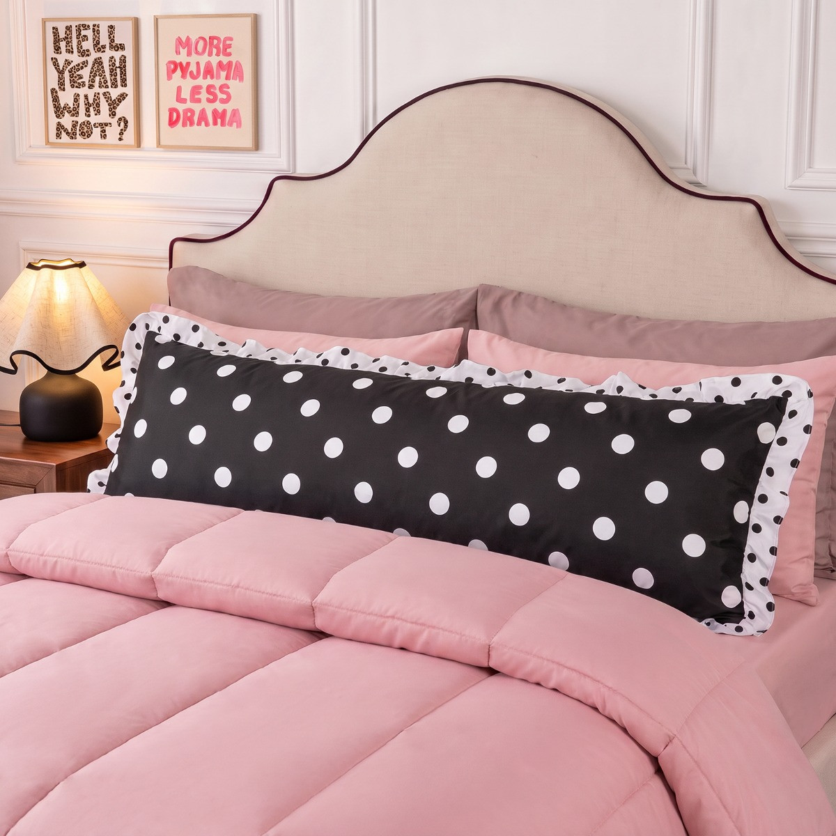 OHS Polka Dot Frill Edge Bolster Pillow - Monochrome>