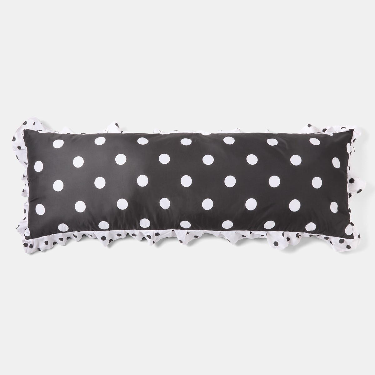 OHS Polka Dot Frill Edge Bolster Pillow - Monochrome>