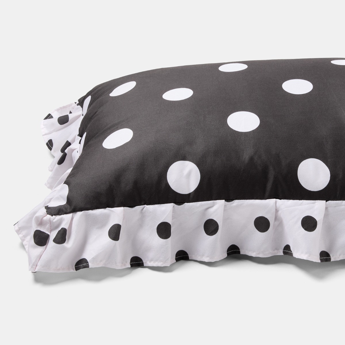 OHS Polka Dot Frill Edge Bolster Pillow - Monochrome>