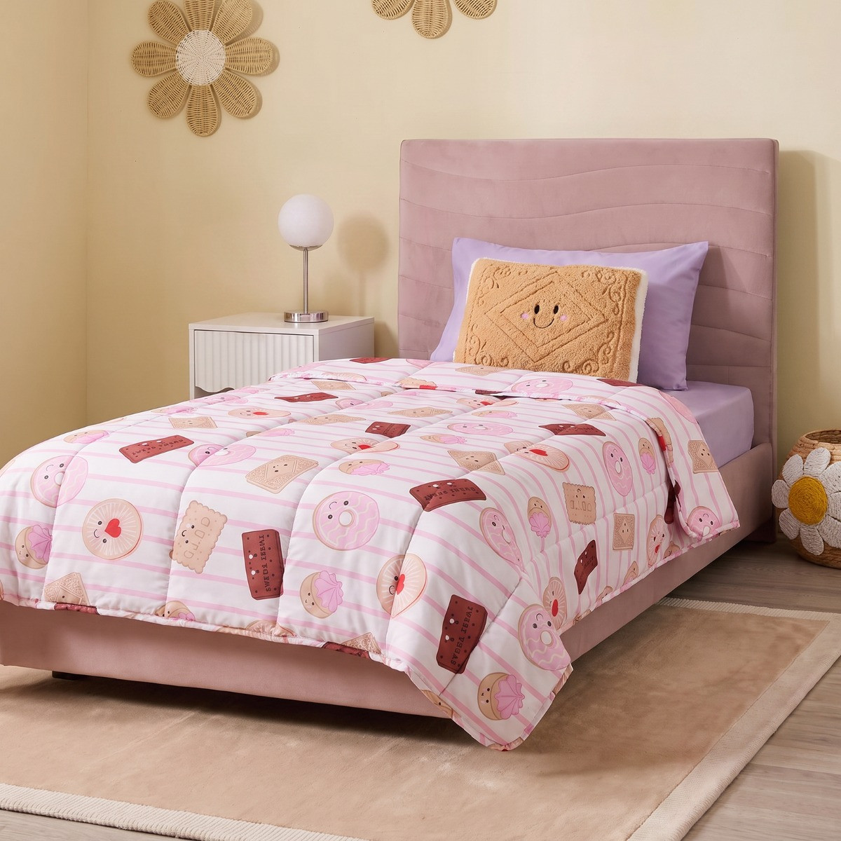 OHS Biscuit 4.5 Tog Coverless Duvet & Filled Pillow Set, Pink/White - Single>
