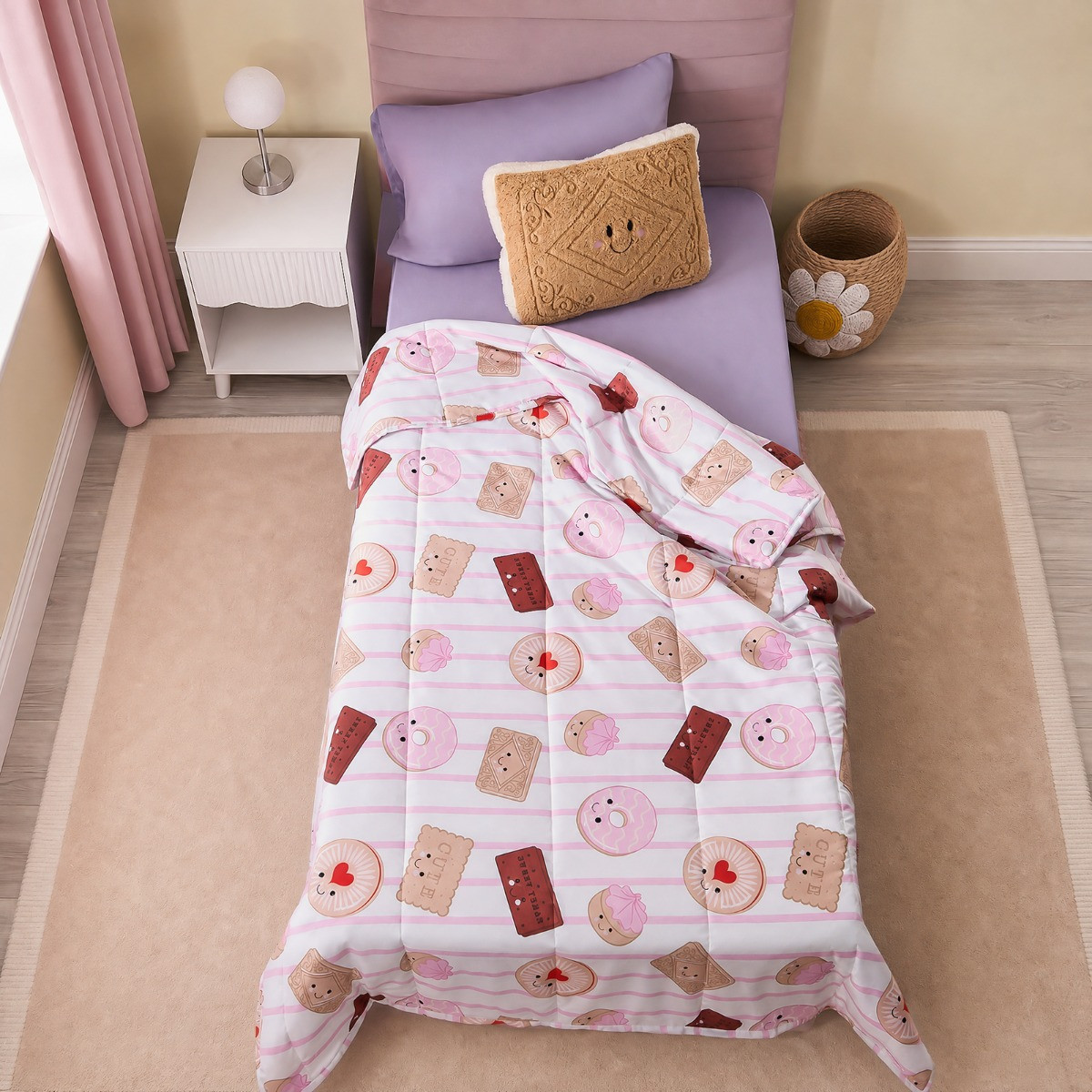 OHS Biscuit 4.5 Tog Coverless Duvet & Filled Pillow Set, Pink/White - Single>