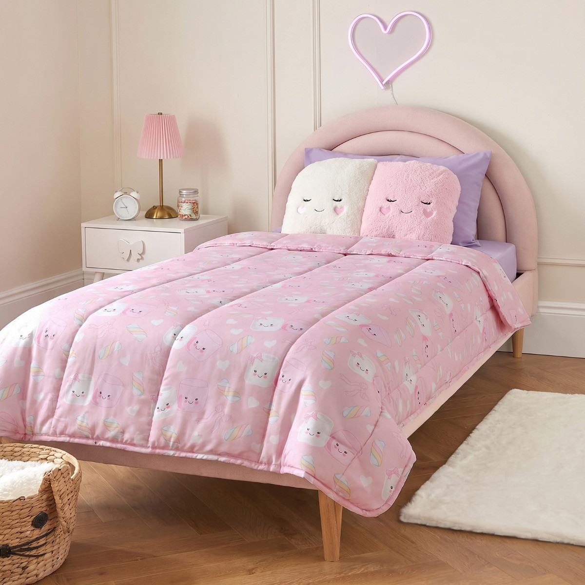 OHS Marshmallow 4.5 Tog Coverless Duvet & Filled Pillow Set, Pink - Single>
