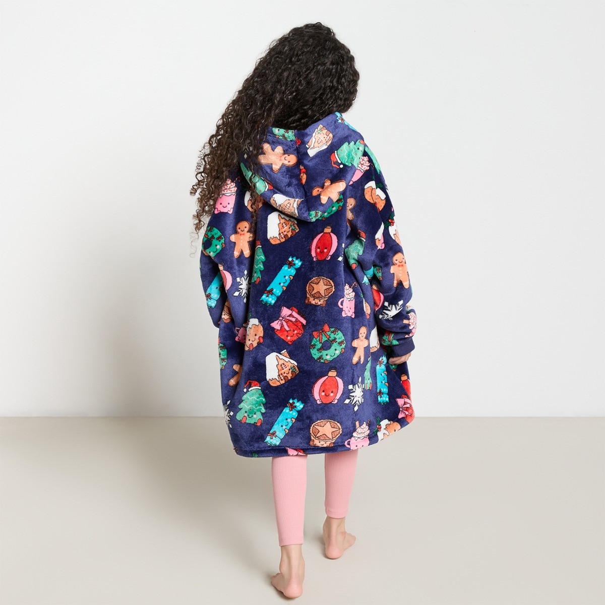 OHS Supersoft Kids Christmas Sweetie Pies Print Hoodie Blanket - Navy>