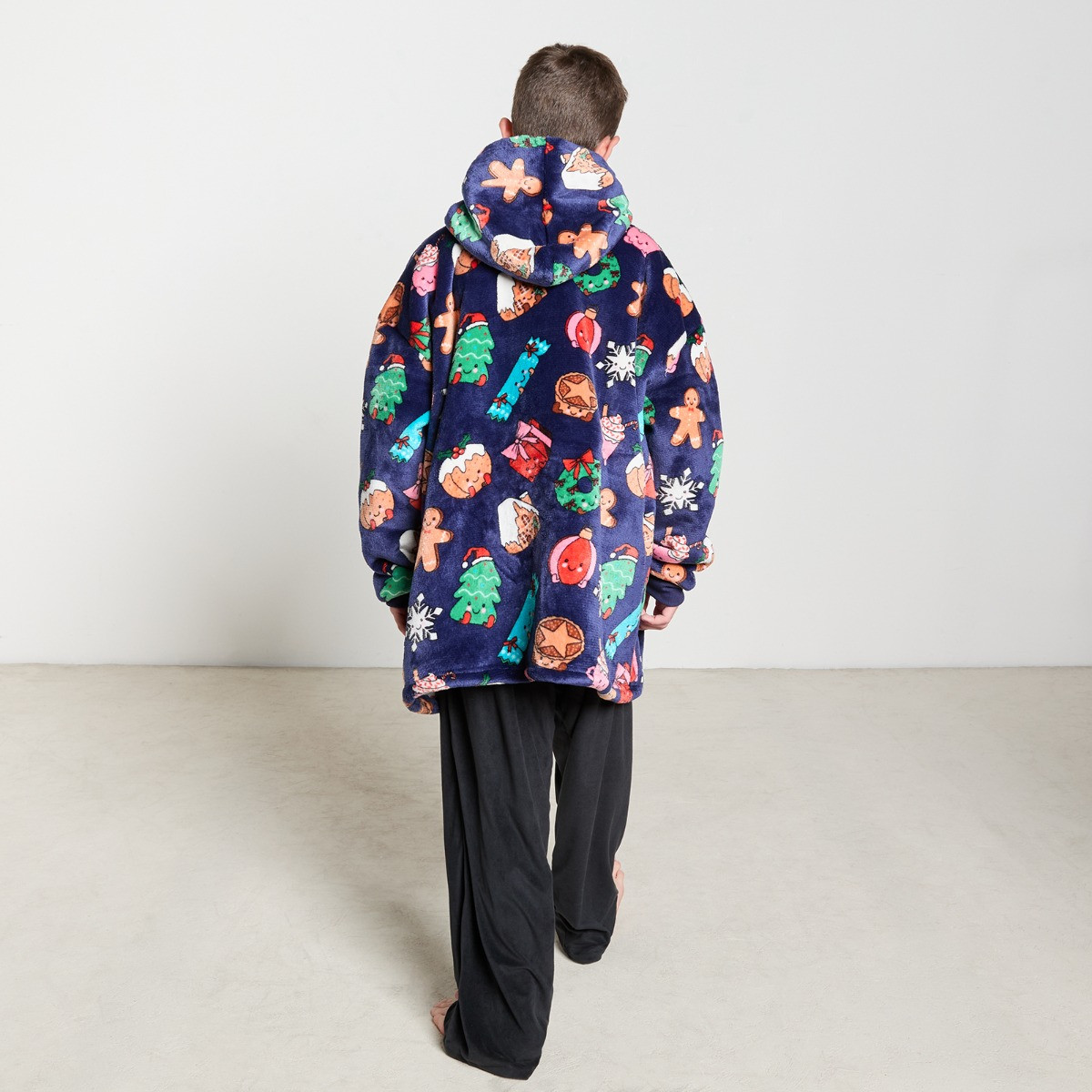 OHS Supersoft Kids Christmas Sweetie Pies Print Hoodie Blanket - Navy>