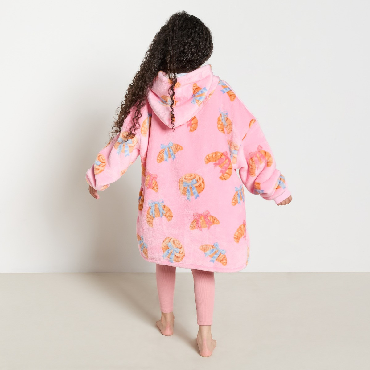 OHS Supersoft Kids Croissant Bow Print Hoodie Blanket - Pink>