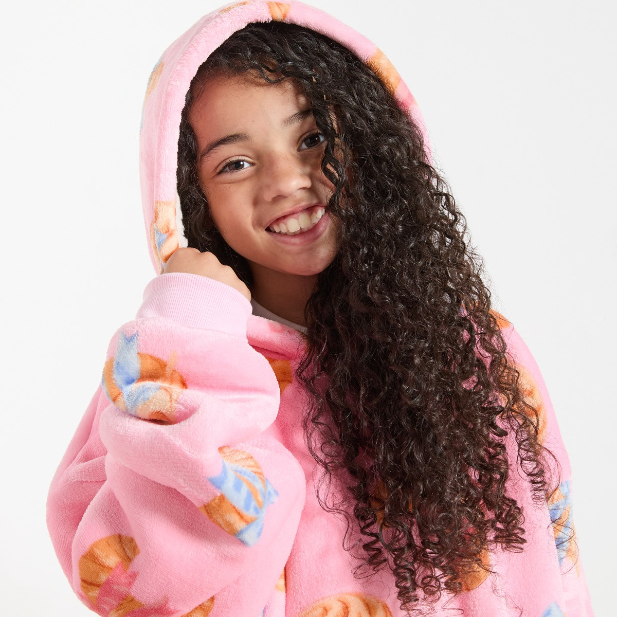 OHS Supersoft Kids Croissant Bow Print Hoodie Blanket - Pink>