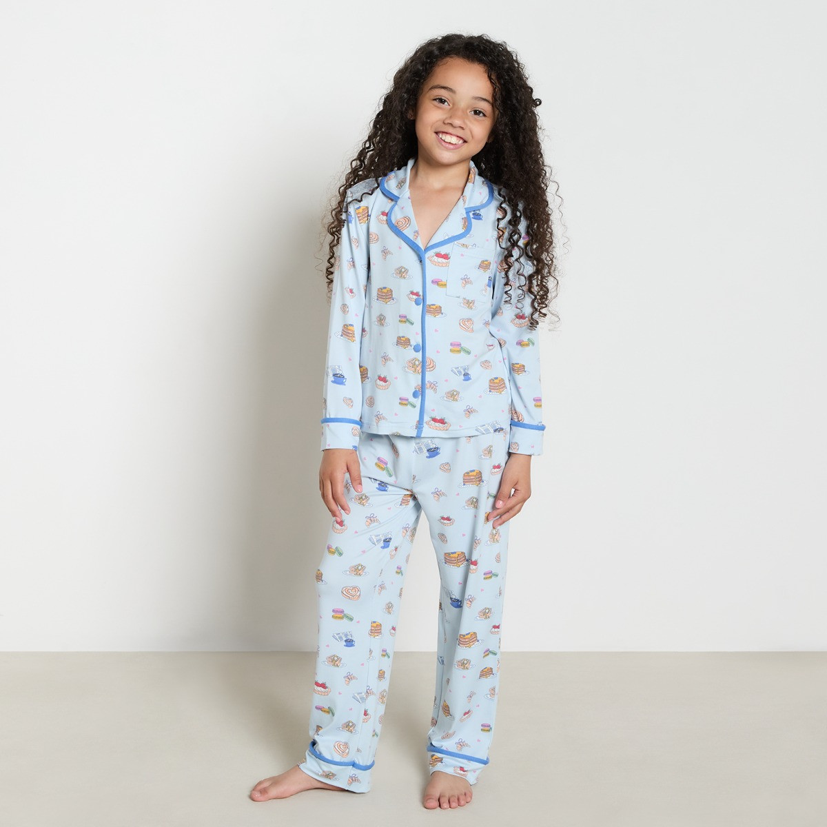 OHS Supersoft Kids Breakfast in Bed Jersey Pyjama Set - Blue>