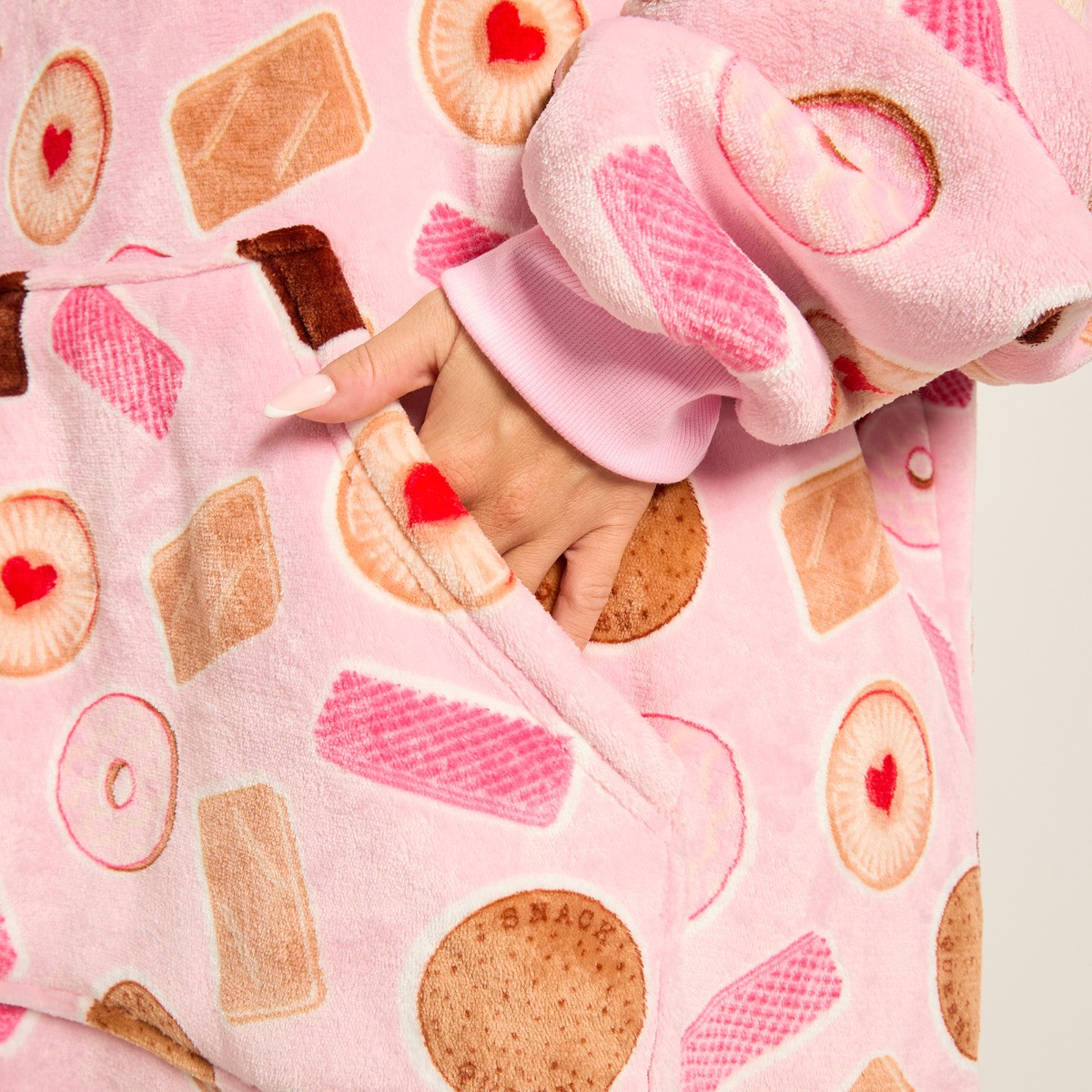 OHS Biscuit Print Hoodie Blanket - Pink>