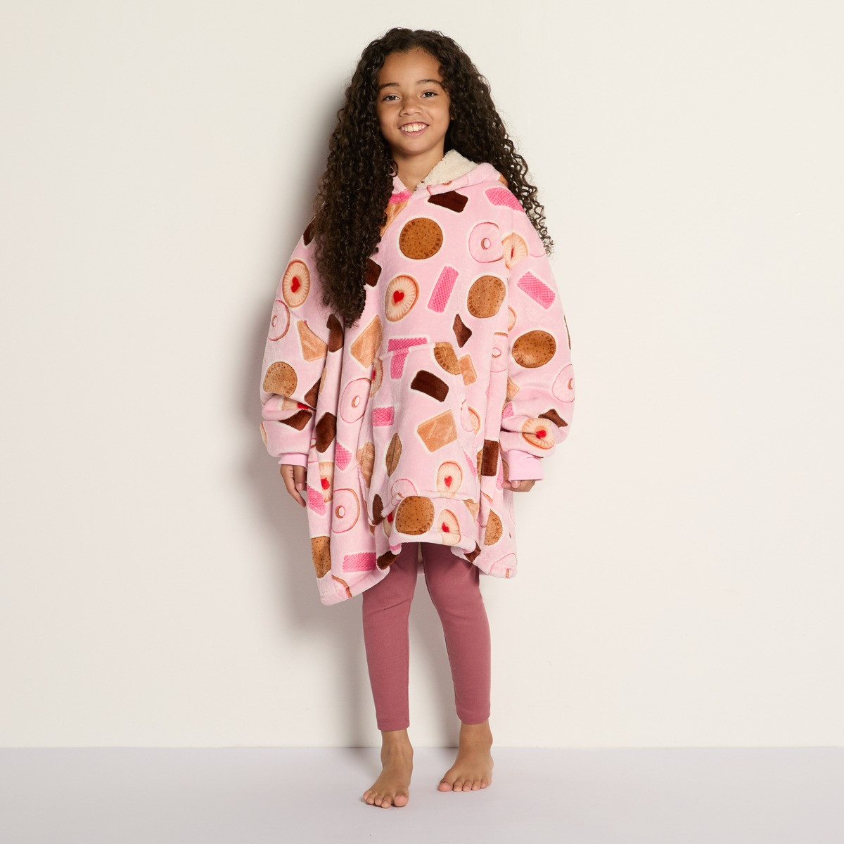 OHS Kids Biscuit Print Hoodie Blanket - Pink>