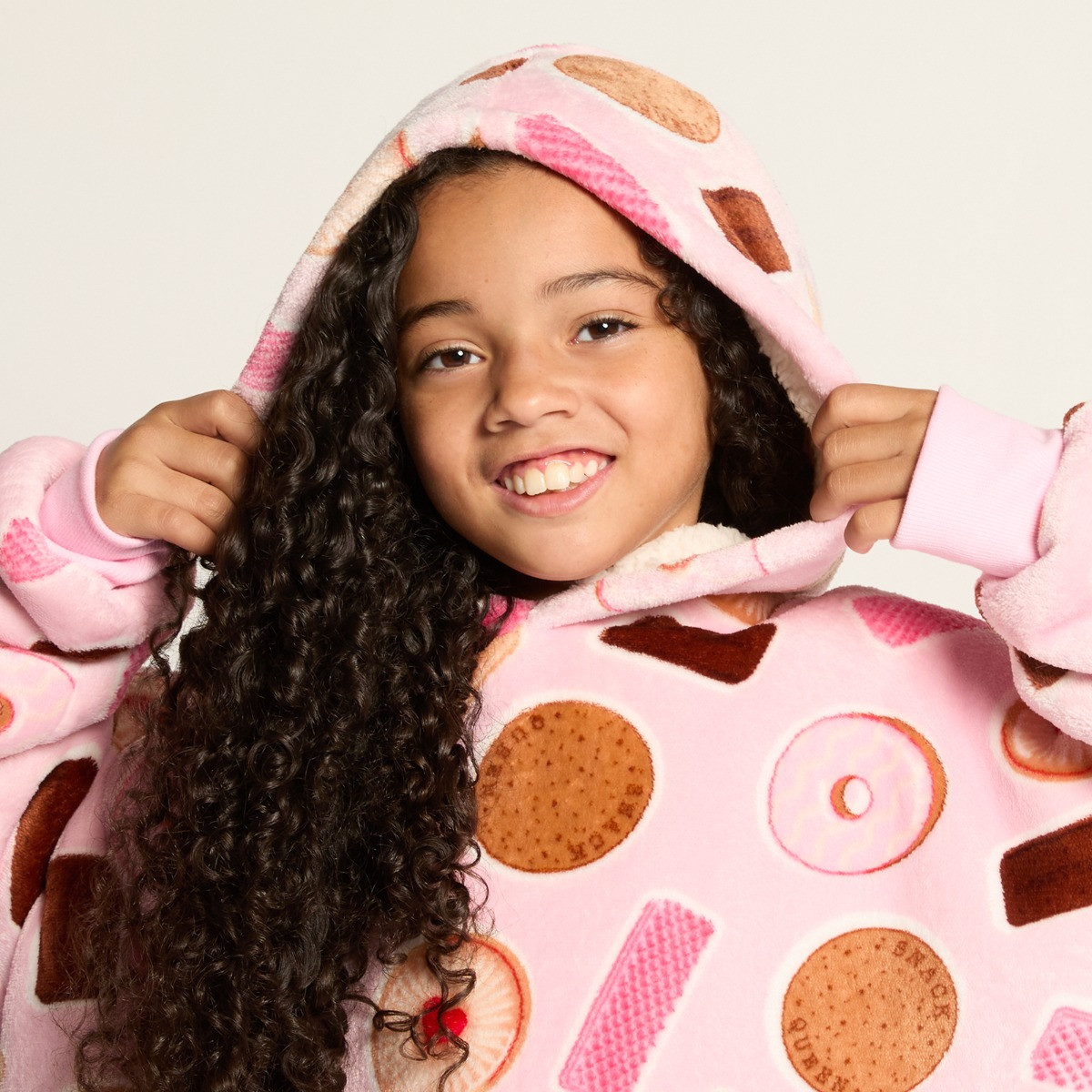OHS Kids Biscuit Print Hoodie Blanket - Pink>