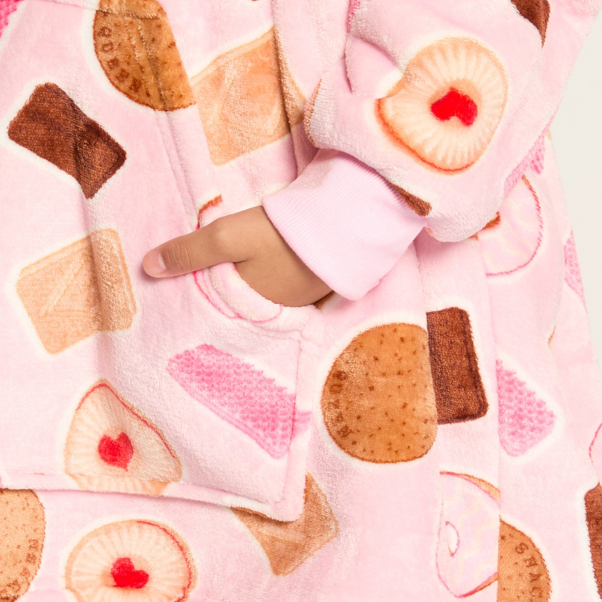 OHS Kids Biscuit Print Hoodie Blanket - Pink>