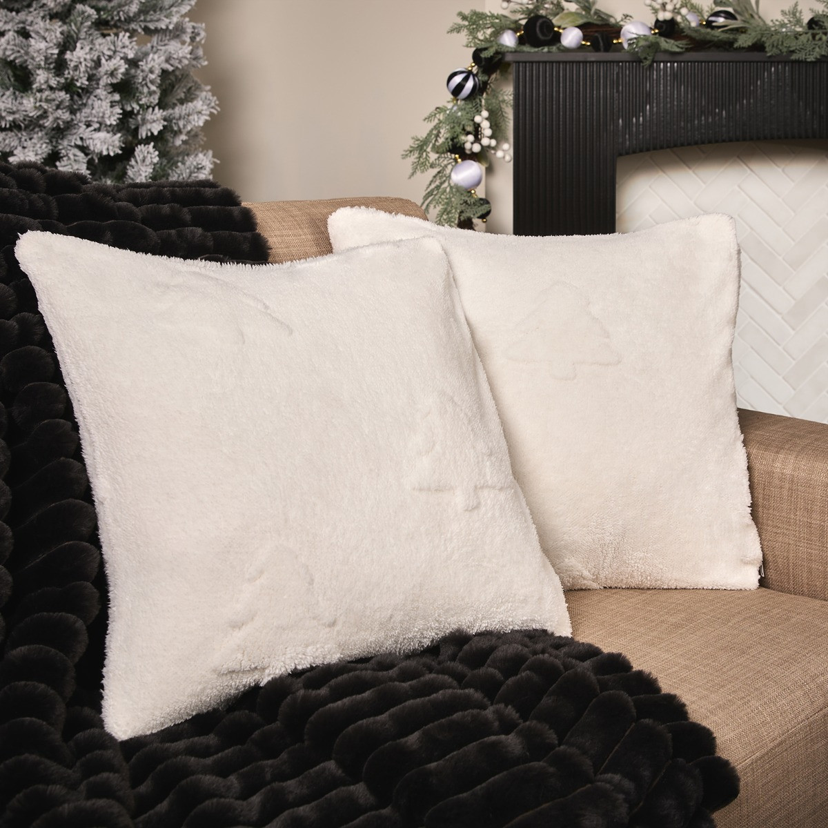 OHS Tufted Winter Tree Cushion Covers - Cream>