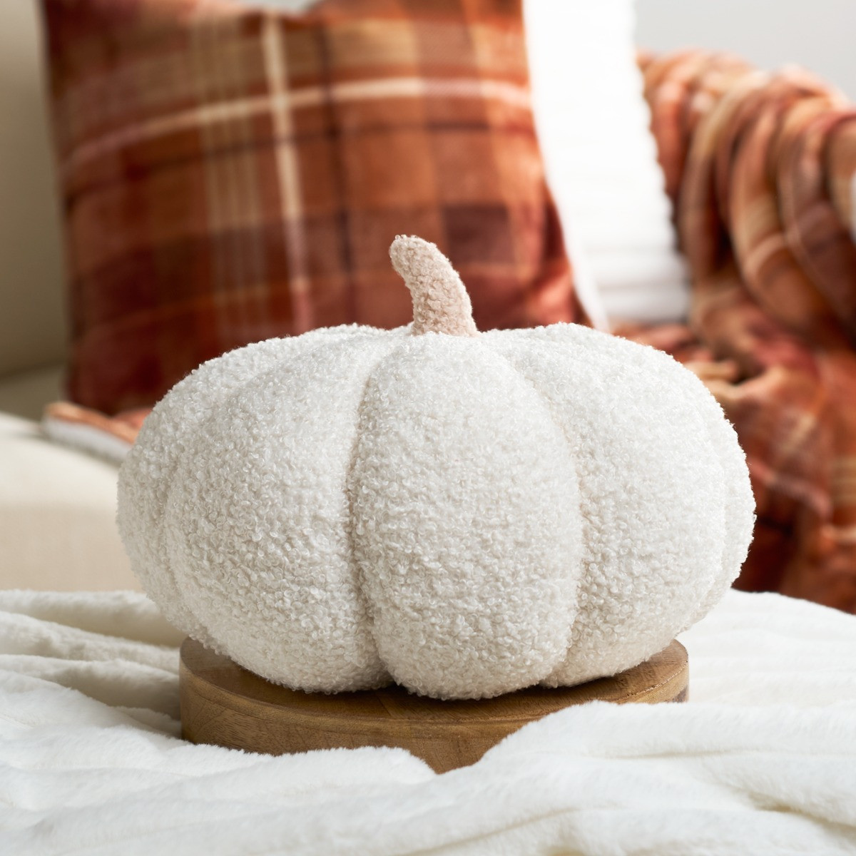 OHS Boucle Autumn Decorative Pumpkin Cushion - Cream>