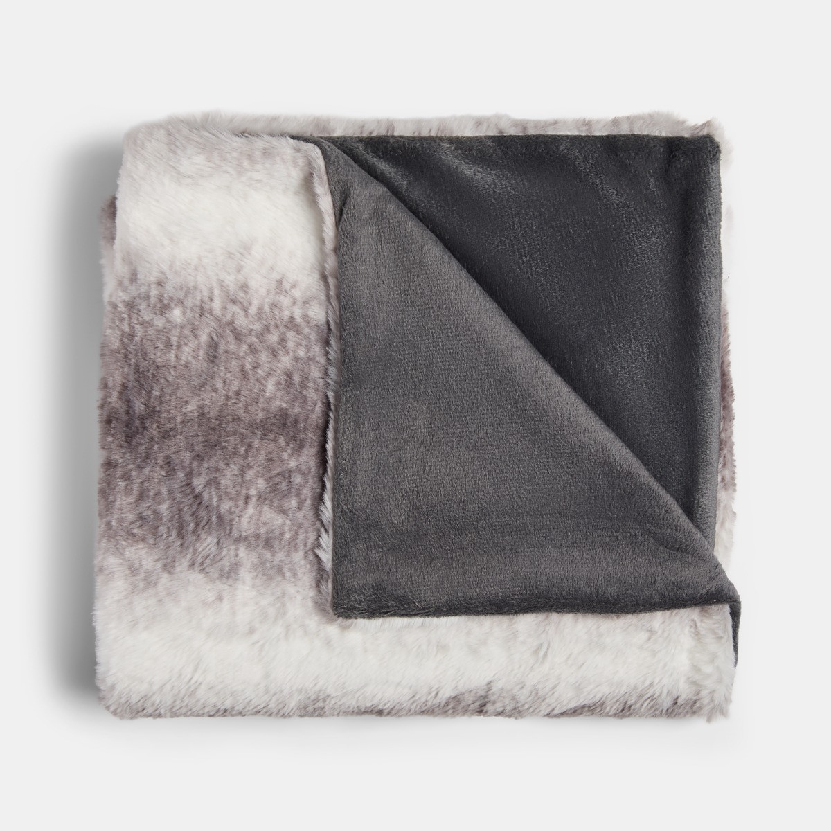 OHS Faux Fur Stripe Throw - Grey>