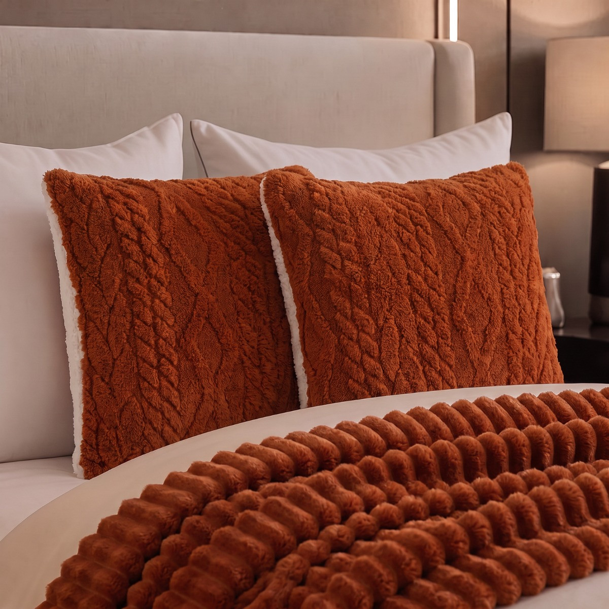 OHS Cable Knit Cushion Covers - Rust>