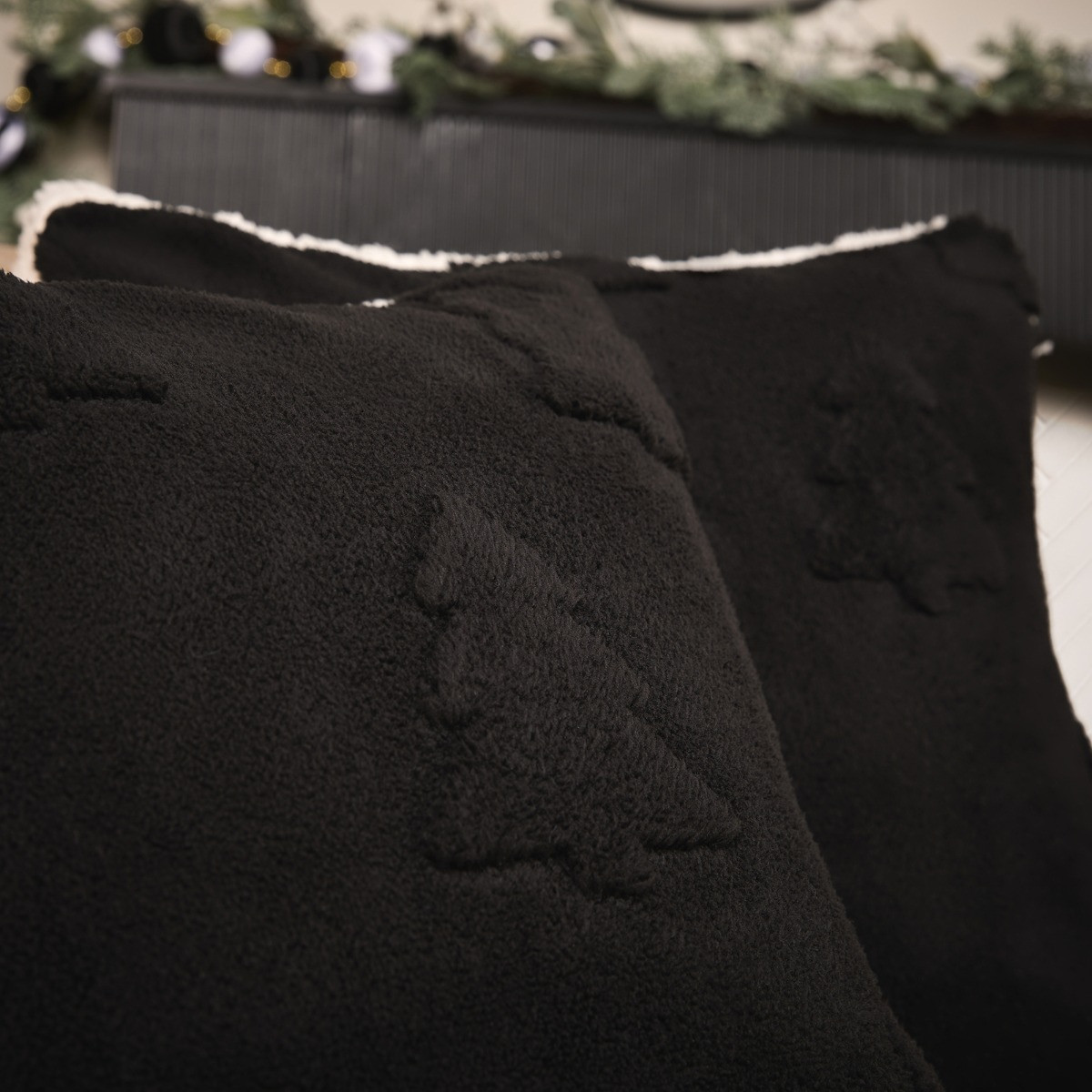 OHS Tufted Winter Tree Cushion Covers - Black>