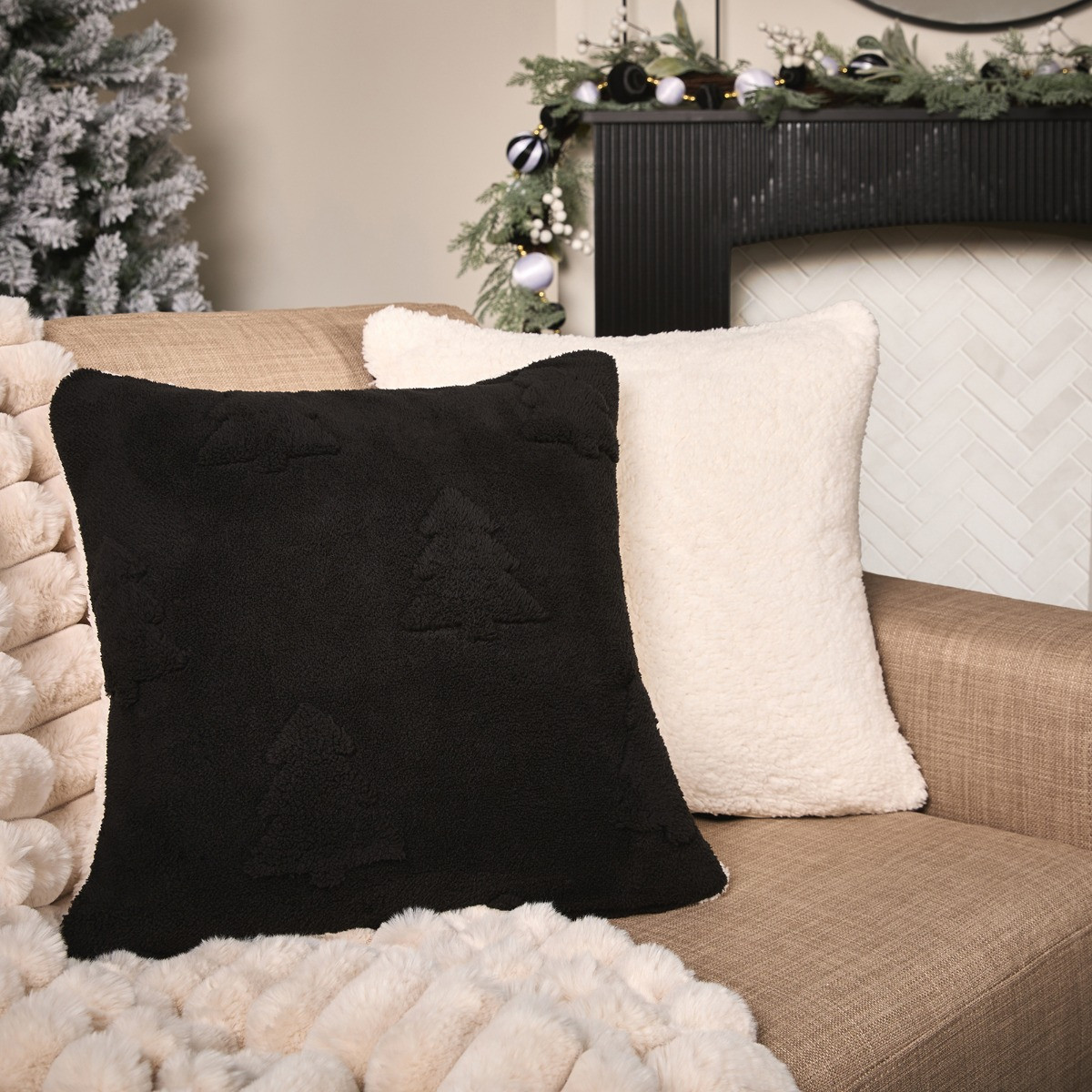 OHS Tufted Winter Tree Cushion Covers - Black>