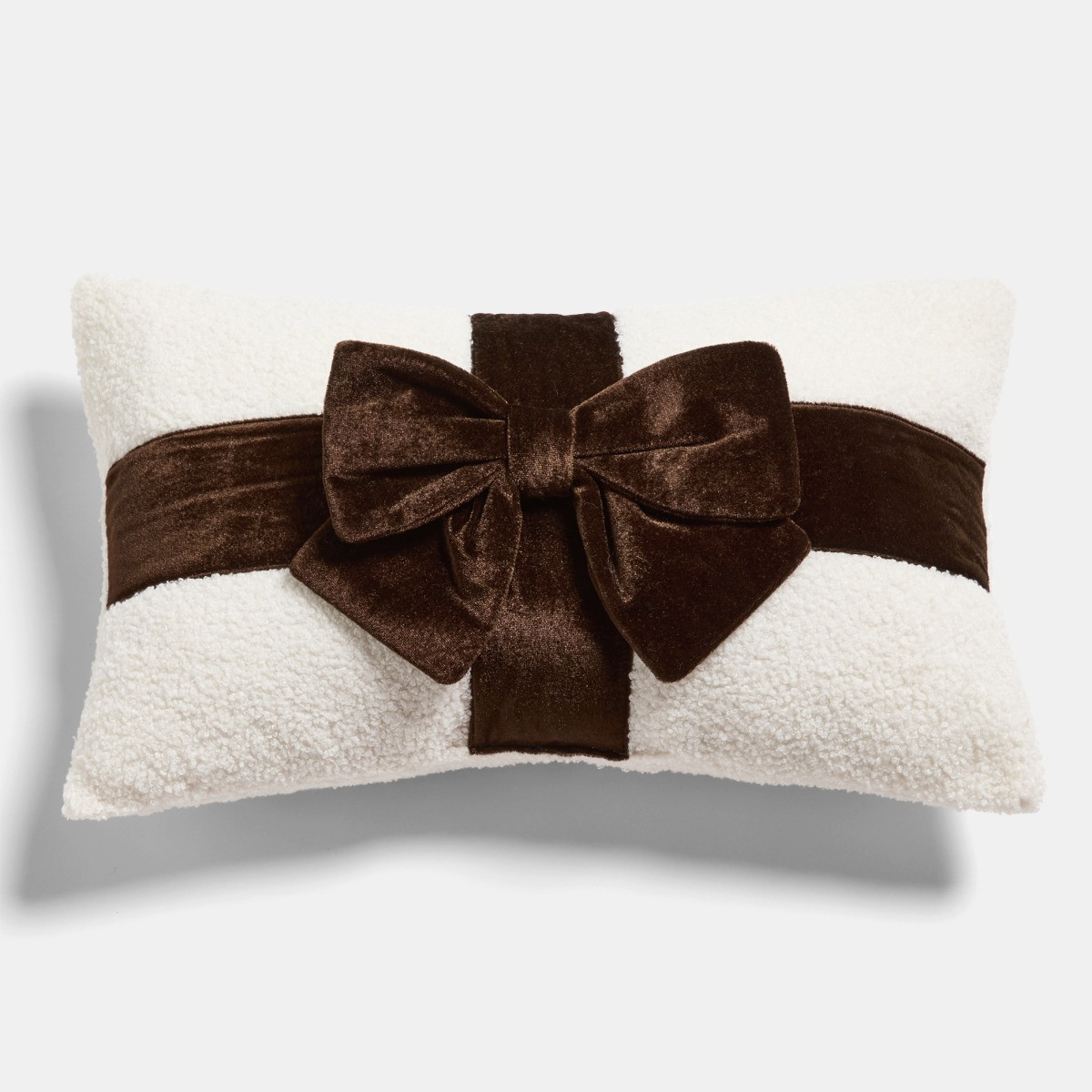OHS Bow Wrapped Cushion - Brown/Cream>