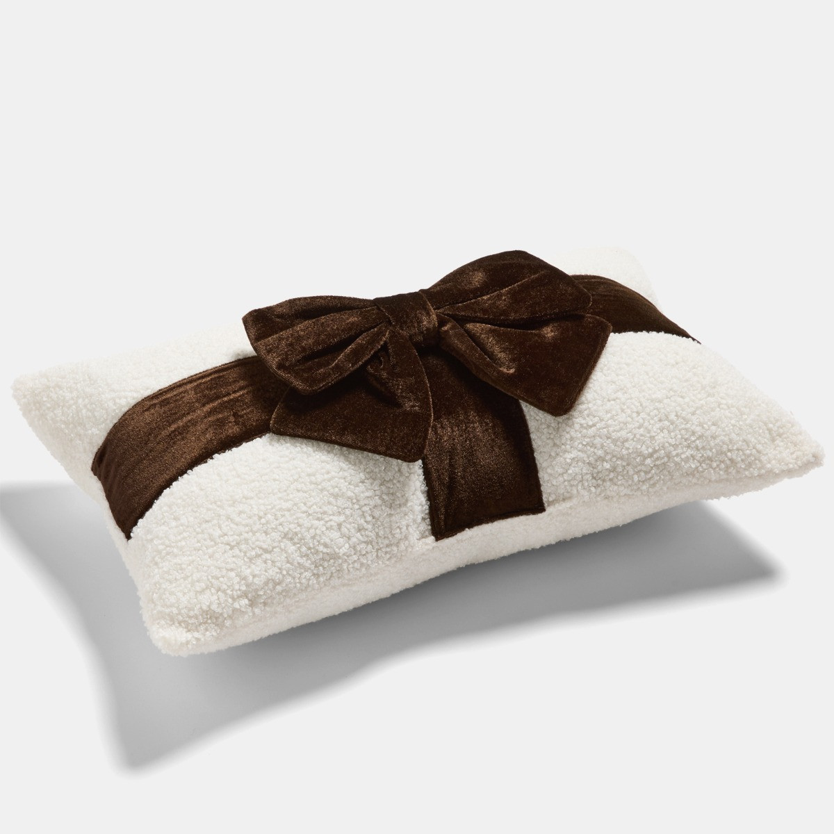 OHS Bow Wrapped Cushion - Brown/Cream>