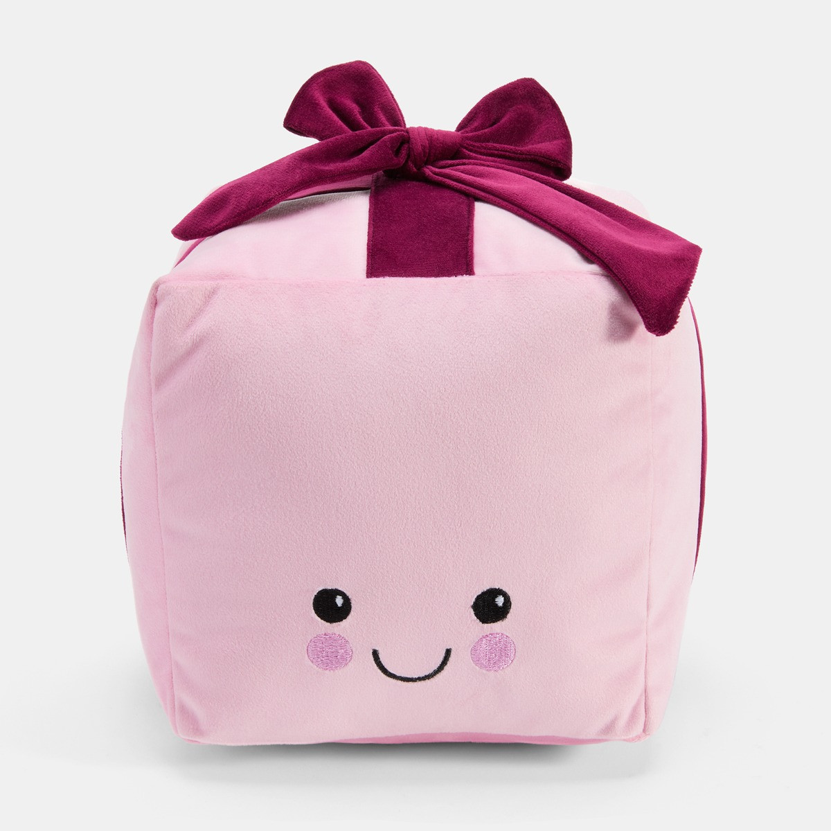 OHS Bow Present Shaped Cushion - Pink/Burgundy>
