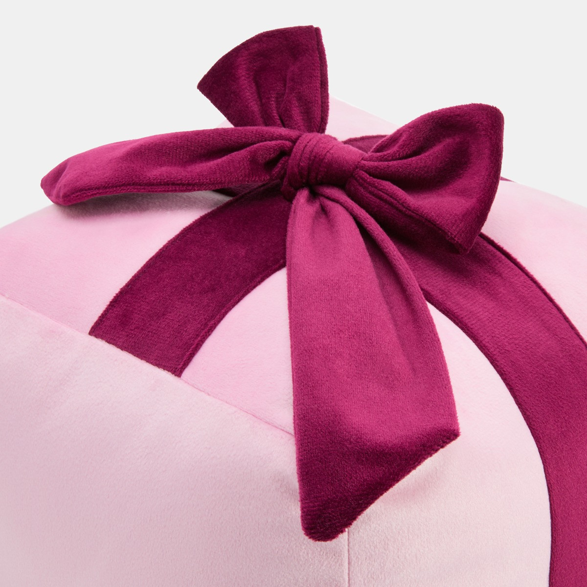 OHS Bow Present Shaped Cushion - Pink/Burgundy>
