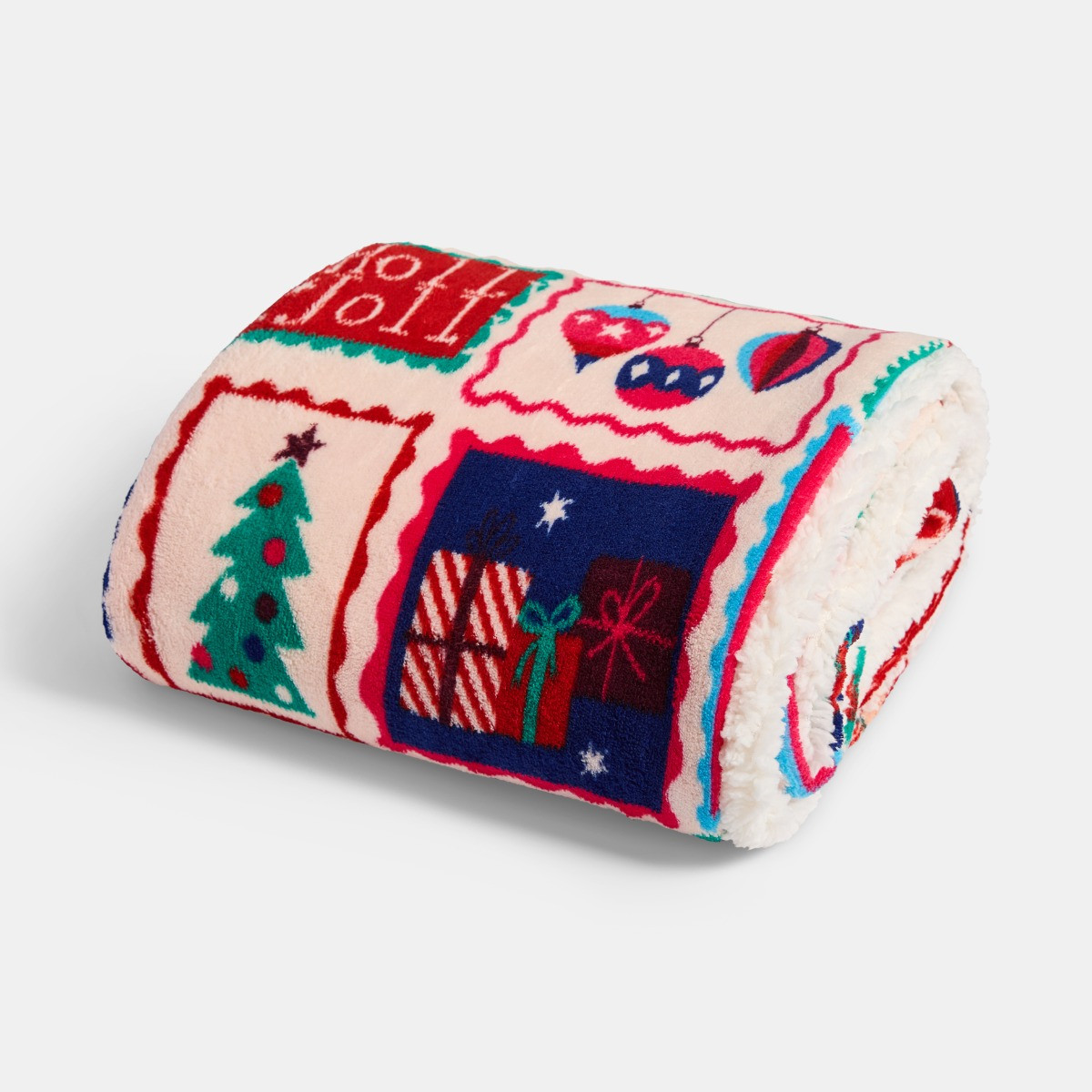 OHS Christmas Postcard Print Sherpa Fleece Throw - Multi>
