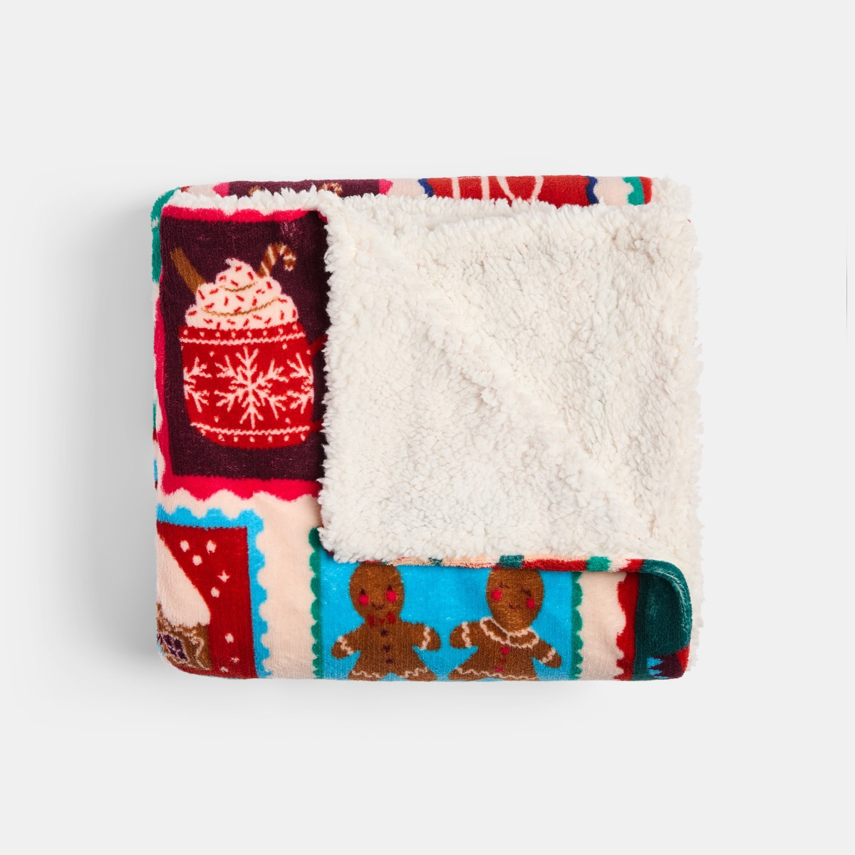 OHS Christmas Postcard Print Sherpa Fleece Throw - Multi>