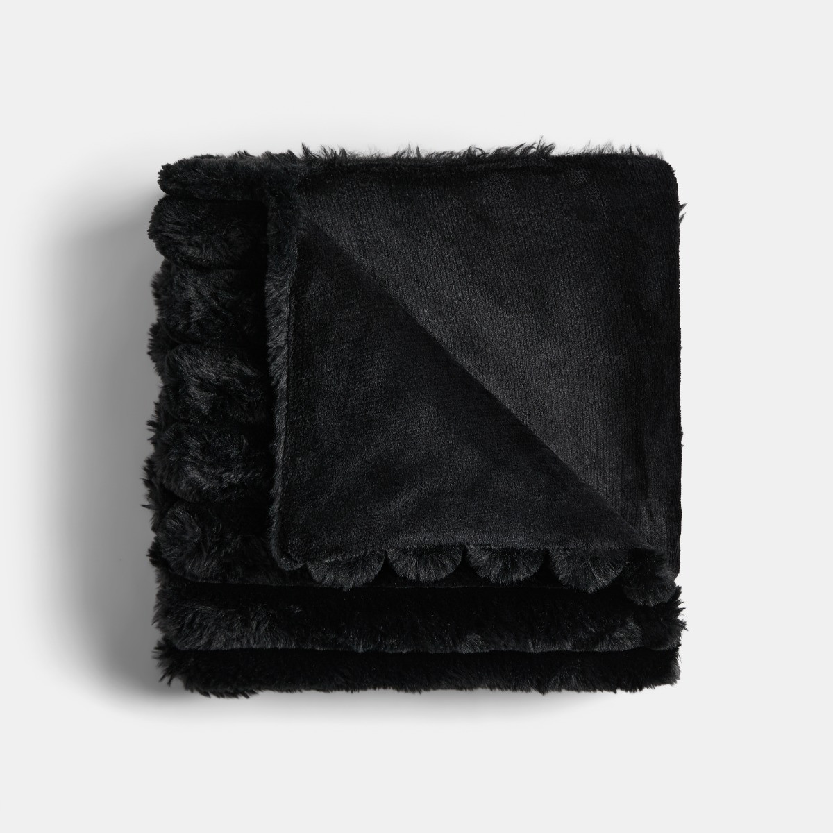 OHS Jumbo Faux Fur Ribbed Throw - Black>