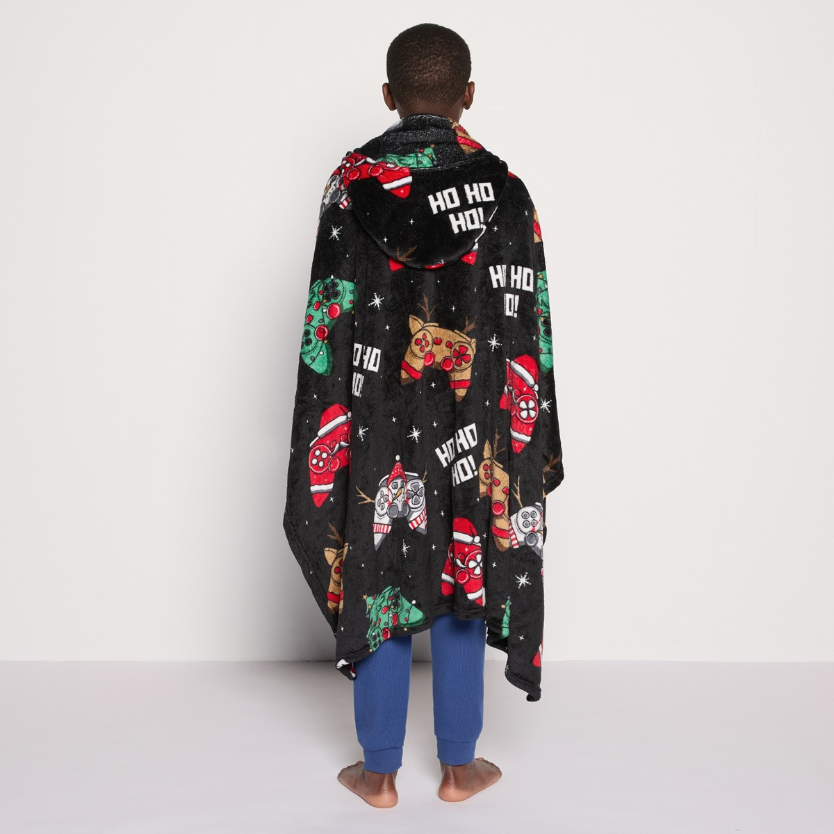 OHS Kids Christmas Gaming Print Hooded Blanket - Black>