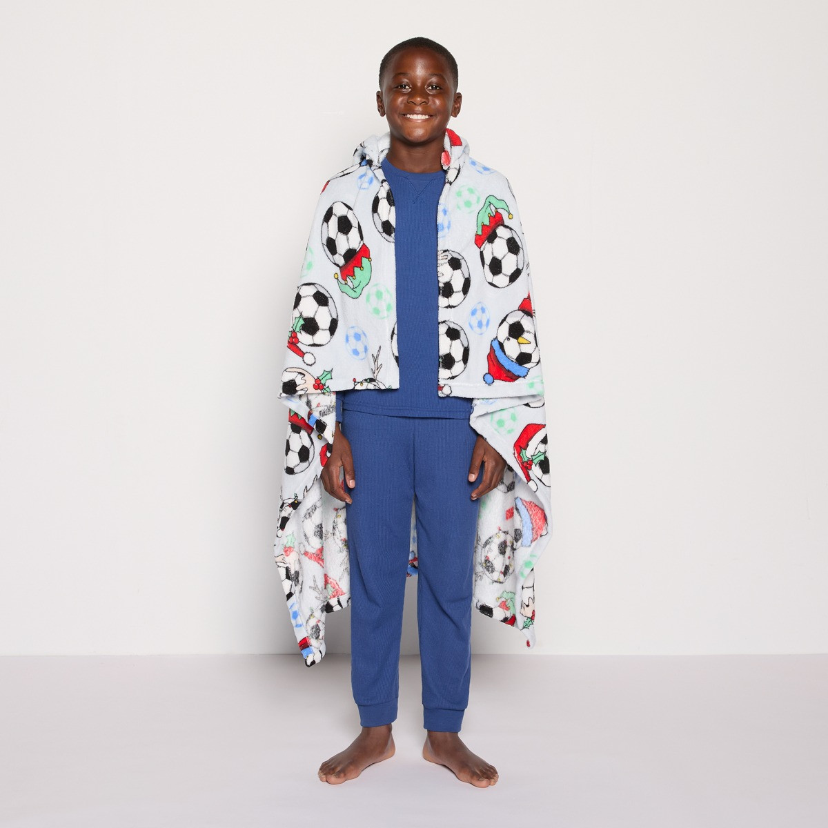 OHS Kids Christmas Football Print Hooded Blanket - Charcoal>