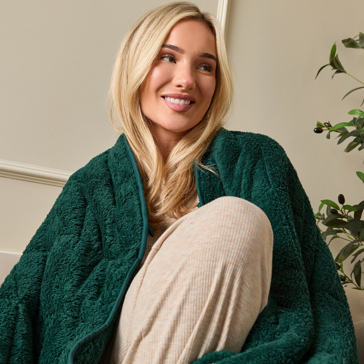 OHS Teddy Fleece Quilted Weighted Blanket - Green>