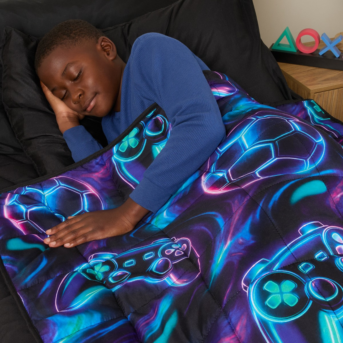 OHS Kids Teddy Fleece Space Weighted Blanket, Navy - 3kg>